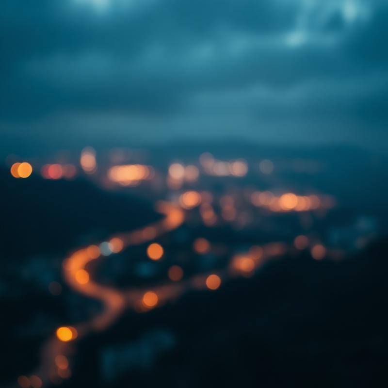 Ethereal landscape photography album cover with blurred lights
