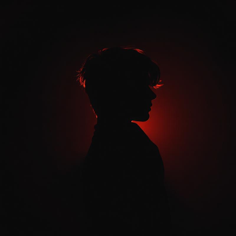 Silhouette of musician against deep red light